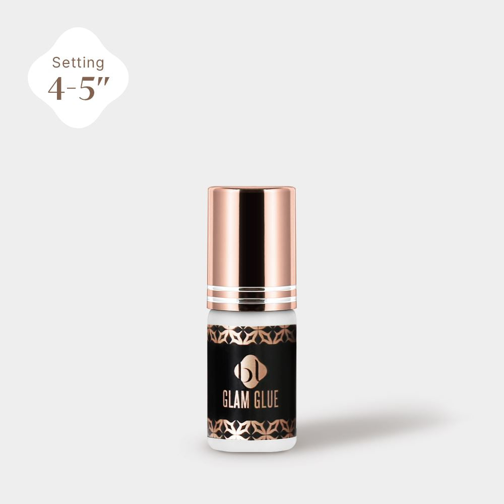 Front view of BL Glam Glue eyelash extension adhesive bottle.(5g)