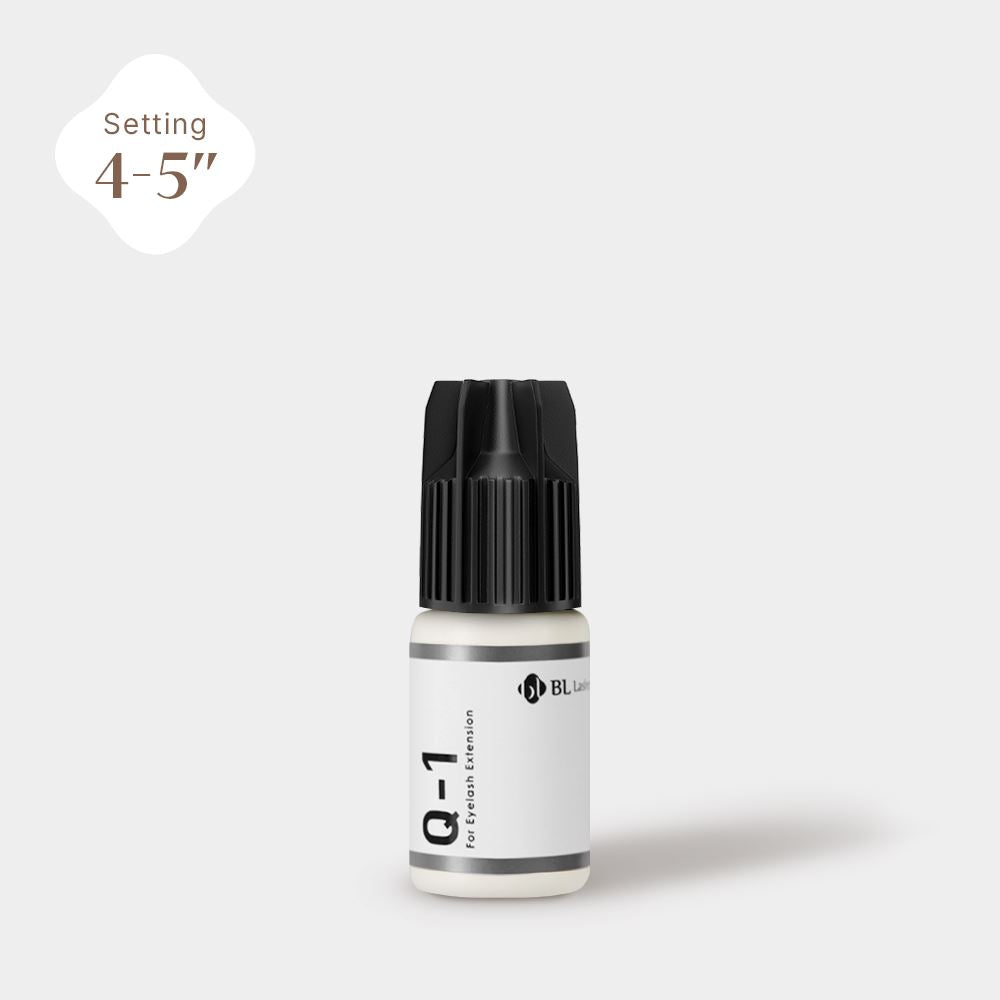 Front view of BL Lashes Q-1 eyelash extension adhesive 5g bottle.