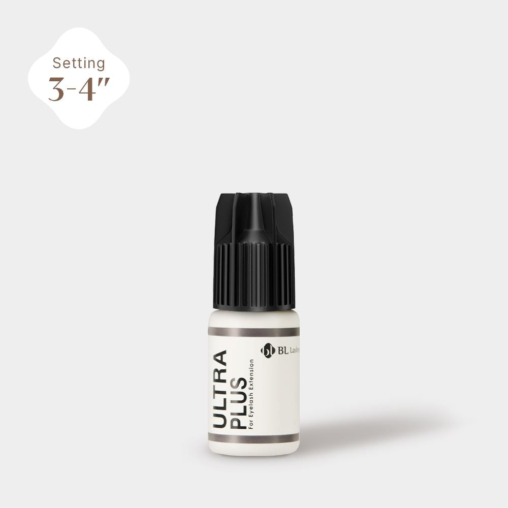 Front view of BL Lashes Ultra Plus eyelash extension adhesive bottle. (5g)