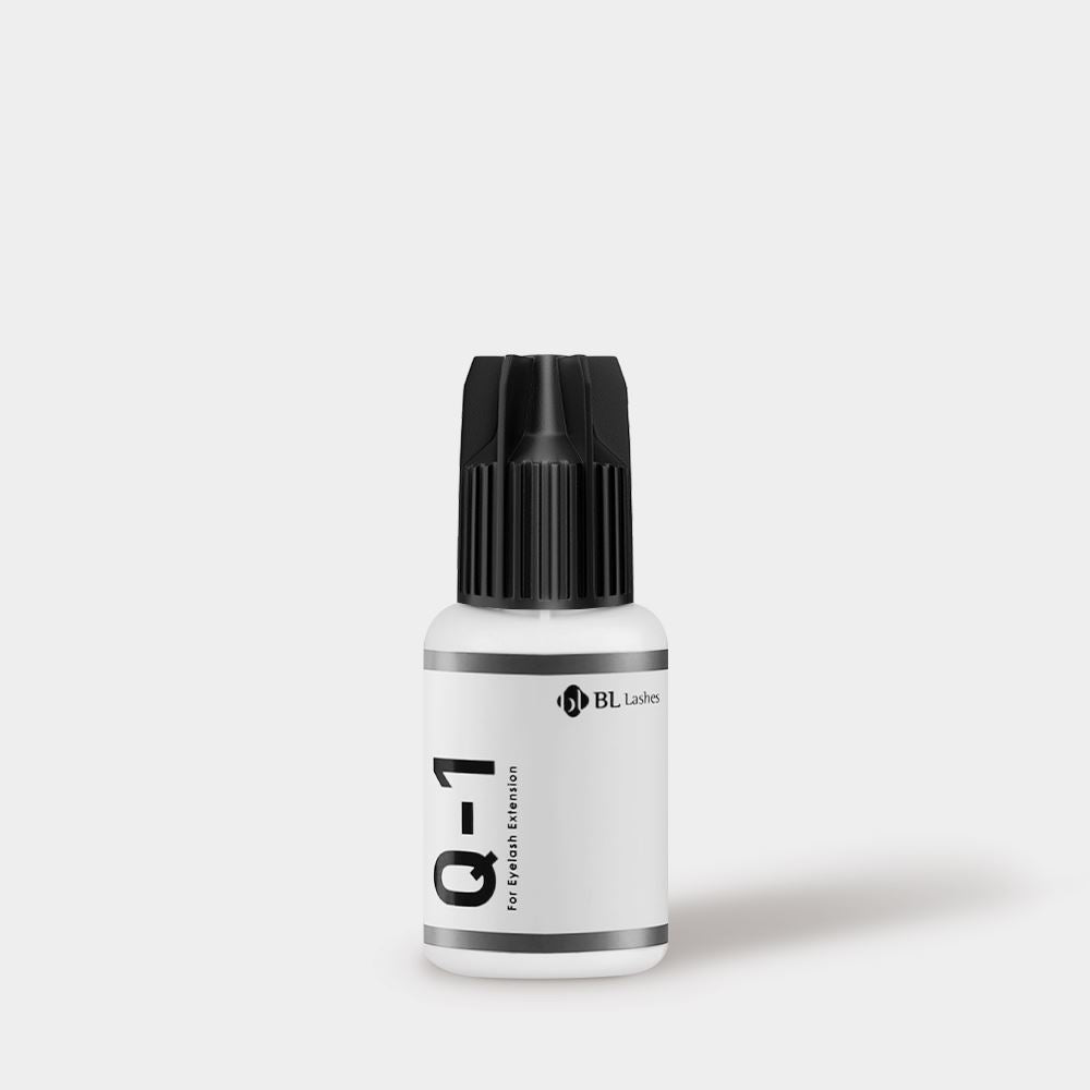 Front view of BL Lashes Q-1 eyelash extension adhesive 10g bottle.